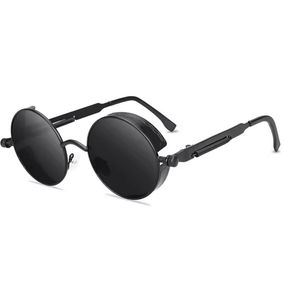 Retro Round Steampunk Black Metallic Sunglasses UV400 for Men & Women Bikercore - Picture 3 of 15